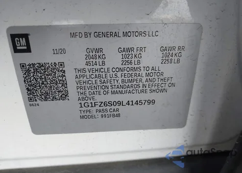 2020 Chevrolet Bolt Ev Fwd Premier z USA, uszkodzony, nr VIN 1G1FZ6S09L4145799